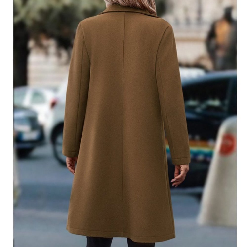 Zipper detailed Waterfall Collar Overcoat Jacket Coat mocha brown - Picture 4 of 4